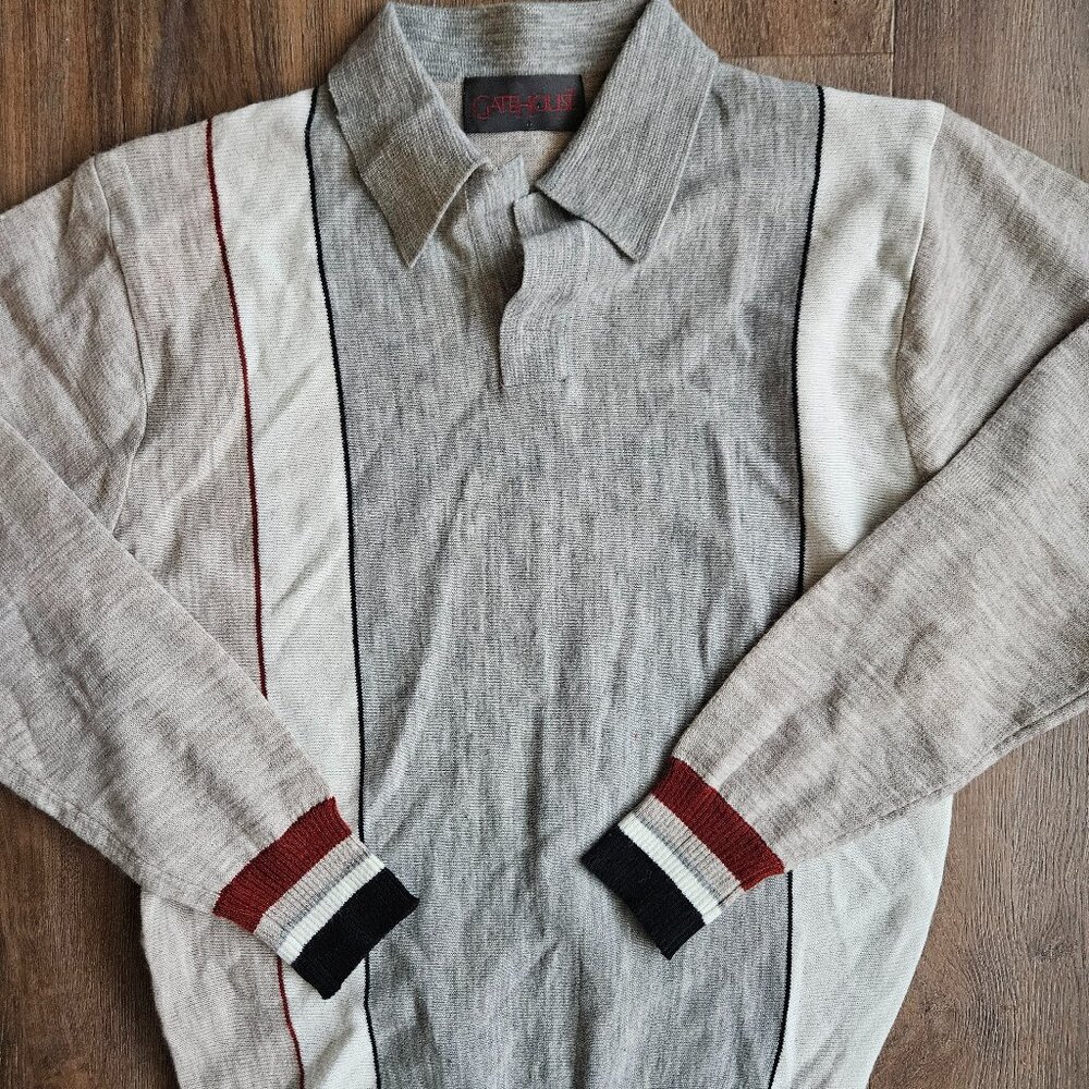 Vintage made in korea polo rugby style sweater shirt gray tan cream red